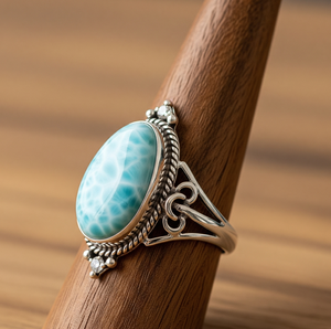 Bague de mode en argent 925 avec larimar, plaquée or rose rhodié, sertie clos, pour femme, idéale pour mariage ou soirée - Product Image 3