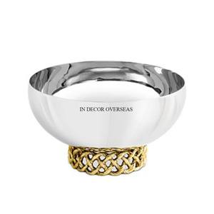 Newly Pattern Arrival Premium Quality Metal Made Round Shape <b>Silver</b> Unique Texture Finished <b>Bowl</b> With Gold Plated Flowers Base - Product Image 3