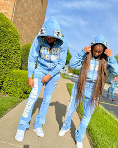 Custom Winter Hoodie Sweatpants Set Jogger Sweatsuit Distressed Embroidery <b>Applique</b> <b>Patch</b> Acid Washed Women Men Tracksuit 100% - Product Image 6