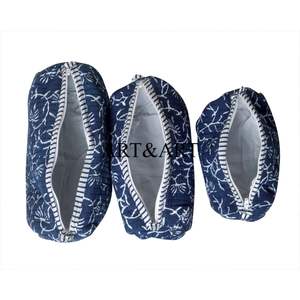 Juego de Bolsas de Cosméticos para Mujer, Ecológicas, Estampadas a Mano, de Algodón Acolchado, con Cierre de Cremallera, Diseño Floral, 3 Piezas - Product Image 4