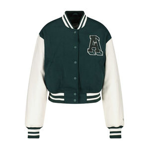 Veste universitaire courte en cuir et laine de qualité supérieure pour femmes avec manches longues respirantes, imperméables et coupe-vent - Product Image 1