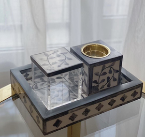Juego de Bandeja Quemador de Incienso de Sándalo Ecológico con Incrustaciones de Hueso Estilo Marroquí, Elegante Mubkhar Árabe Rectangular para Bakhoor - Product Image 2