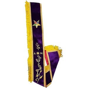 Echarpe Masónica OES A.M., Echarpe de la Orden de la Estrella de Oriente para Matrona Asociada, Terciopelo Morado con Flecos Dorados - Product Image 3