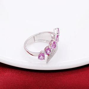 Anillo de Zafiro Rosa Natural y Diamantes para Mujer en Oro Blanco de 18K, Gema Luminosa, Anillo de Aniversario, Boda, Joyería Fina, Regalo - Product Image 6