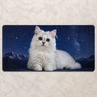 Tapis de bureau gaming XXL Silver Cat Starry Night, grand tapis de souris en tissu recyclé, protection pour clavier, logo personnalisé