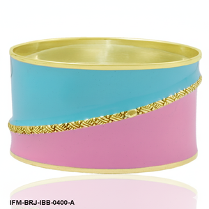 กำไลข้อมือทองเหลืองเคลือบสองสี งานแฮนด์เมด สีชมพูและสีฟ้าเทอร์ควอยซ์ กำไลข้อมือแบบกว้าง สไตล์โบฮีเมียน ชิค เครื่องประดับสำหรับผู้หญิง - Product Image 4