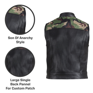 Gilet de motard en cuir véritable pour homme, col en V, fermeture éclair, sans manches, respirant, vêtement d'extérieur d'hiver avec poches - Product Image 2