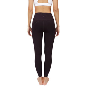 <b>High</b> <b>Waisted</b> Full Length Yoga <b>Leggings</b> With Pockets Seamless Stretch Pants Solid <b>Black</b> Spandex Polyester Blend - Product Image 2