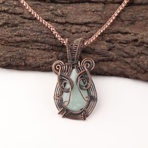 Amazonite Blue Gemstone Pear Cut <b>Copper</b> Wire Wrapped Classic Fashion Pendant Necklace Oxidized Silver Valentine <b>Gift</b> <b>For</b> <b>Her</b> - Product Image 1