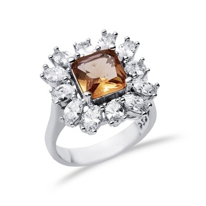 19x19 mm Vintage Style Color-Change Sultanite <b>CZ</b> Cluster <b>Ring</b> Rhodium Plated Turkish 925 Sterling Silver Wholesale Jewelry - Product Image 3