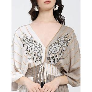 Vestido Maxi Bohemio Bordado para Mujer, Cuello en V, Manga Acampanada, Vestido Largo de Verano con Capas - Product Image 3