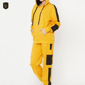 Ensemble de survêtement décontracté pour femme, 100 % coton respirant, deux pièces sportives, pantalon à capuche, fitness, entraînement, couleur unie, séchage rapide - Product Image 2