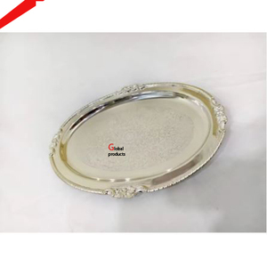 Plato de servicio de acero inoxidable de metal con acabado plateado de nuevo aspecto para restaurante y bar de hotel - Product Image 1