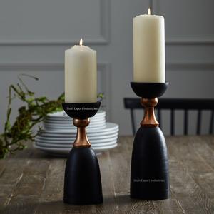 Top Seller Black & Gold Metal Pillar <b>Candle</b> <b>Holder</b> for Christmas Event Party Decoration Elegant <b>Candle</b> Jar & <b>Lantern</b> Combination - Product Image 1