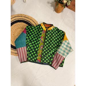 1 of 1 Vintage Quilted Sheep Skin Bomber <b>Jacket</b> XL Reversible with <b>Sequins</b> Pearls Decoration Autumn & Winter Coat Hooded Collar - Product Image 3