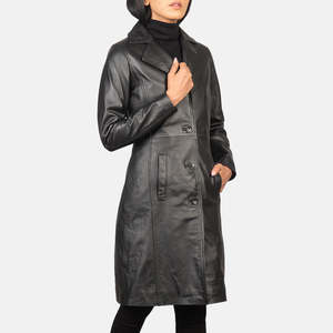 Manteau en cuir réversible noir Alexis à simple boutonnage, imperméable, brodé, tailles XS-XL, parka formelle en nylon tissé imprimé pour automne/hiver - Product Image 2