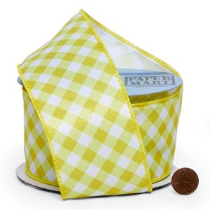 Bright Gingham Floral Polyester Burlap <b>Wired</b> <b>Ribbon</b> Spool Style for Birthday Halloween Wedding Christmas Hanukkah Easter - Product Image 2