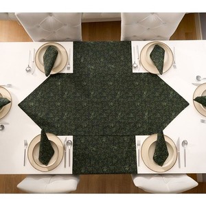 Set de 2 chemins de table noirs 100% coton motif vert avec 1 chemin de table triangulaire 50x150cm et 1 chemin de table rectangulaire 50x150cm - Product Image 3