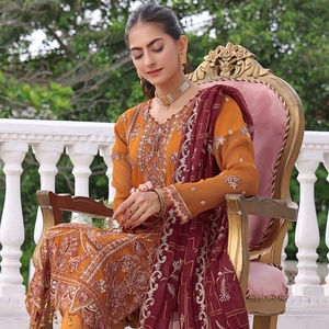 Luxury <b>3</b>-Piece Traditional Chiffon Salwar Kameez Collection Weddings Heavy Embroidery Ethnic Modern Design Bin Hameed Zabeen - Product Image 6