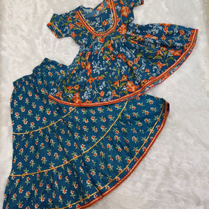 ชุดชาราผ้าฝ้ายแท้พิมพ์ลายดอกไม้ที่สง่างามสำหรับเด็กผู้หญิงชุดแฟชั่นสไตล์อินเดียชนเผ่า - Product Image 1