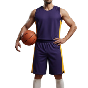 ชุดบาสเก็ตบอลโลโก้แบบกำหนดเอง |   ตัวถังสีม่วงพร้อมแผงสีเหลืองตัดกัน - Product Image 4