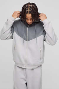 Conjunto Deportivo de Color Gris Claro de 420 g/m², Corte Regular para Hombre, Sudadera con Capucha y Cremallera y Pantalones Deportivos, Sudadera con Capucha de Bloques de Color - Product Image 2