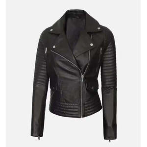 Chaqueta de Motera Asimétrica Negra de Cuero Sintético para Mujer, Reversible con Forro de Satén Suave - Product Image 3