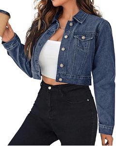 Chaqueta Vaquera Recortada para Mujer, Abrigo Corto de Algodón, Informal, Ajustado, con Lavado de Piedra, Color Sólido, Primavera y Otoño - Product Image 5