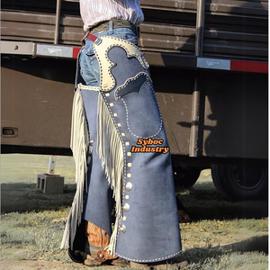 Chaparreras de Montar a Caballo para Hombre, Cuero Vacuno Genuino, Pantalones Vaqueros Occidentales para Jóvenes, Nuevo Estilo Chink, Chaparreras para Montar Toro - Product Image 6