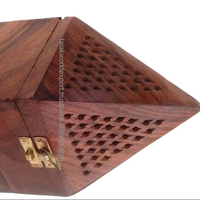 Brûleur d'encens en bois de santal bio, éco-responsable, fait main, durable, avec insert en laiton et tiroir, pour encens indien
