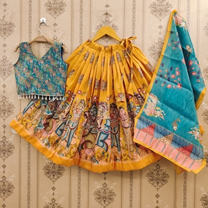 Shoryam - Lehenga Choli Tradicional de Secado Rápido con Estampado Digital Multicolor en Poliéster Suave Tipo Seda para Niñas - Étnico - Product Image 1
