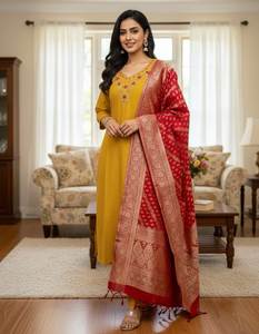 Ropa Étnica Atractiva de Alta Demanda, Kurti de Seda Romana Premium con Trabajo a Mano, Pantalón y Dupatta, Fabricante de Moda Femenina - Product Image 2