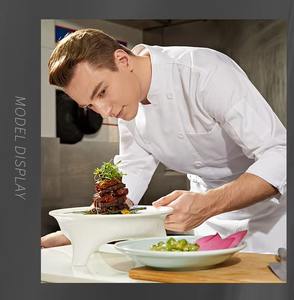 Uniforme de Chef de manga larga de alta calidad, chaquetas de Chef ejecutivo, uniforme de cocina de Chef corto, uniforme de restaurante, camisa con logotipo - Product Image 3