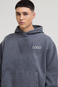 ชุดวอร์ม450gsm ซักแบบมีฮู้ดสำหรับผู้ชายเสื้อผ้าแบบสั่งทำพิมพ์ลายพัฟแบบกำหนดเองสีเทาขนาดใหญ่ - Product Image 2