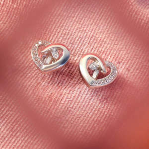 NOVAMART Fine Zarkan Vintage Heart-Shaped <b>Stud</b> <b>Earrings</b> Gold Rose Plated Trendy Diamond Pearl Set in Bezel Setting Charming Love - Product Image 1