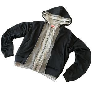 เสื้อมีฮู้ดผ้าฝ้ายเทอร์รี่สำหรับผู้ชายเสื้อมีฮู้ดซักได้ทั้งชายและหญิงแบบวินเทจผ้าหนาสองชั้นแบบรูดซิป - Product Image 2