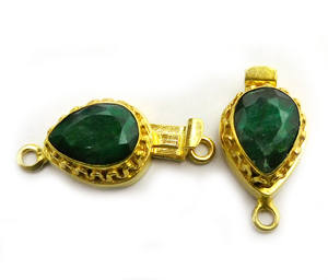 Piedra preciosa Esmeralda 1 hebra 2 hebras y 3 hebras cierre de caja de lágrima 18K chapado en oro 25X14X10MM Cierre de fabricación de joyas B630 - Product Image 2