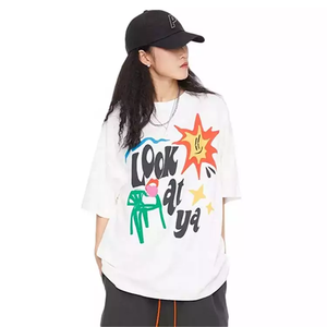 T-shirt unisexe 100% coton avec impression bouffante personnalisée Design graphique Street Wear tous les vêtements imprimés longue longueur avec col rond vente en gros - Product Image 2