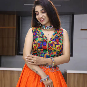 Dernier chemisier en coton rayonne Lehenga avec orange Navratri Special Gota Patti Work for Indian Women's Party Wear - Product Image 1