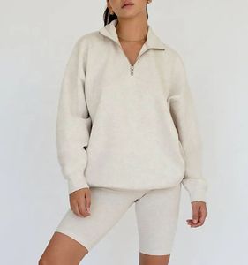 Sweat-shirt surdimensionné à col zippé pour femme, manches longues, couleur personnalisée, chaud, épaules tombantes - Product Image 3