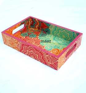 Ensemble de 3 plateaux de service en bois rustiques avec poignée pour le petit-déjeuner Vaisselle jetable multi-usages Vaisselle - Product Image 2