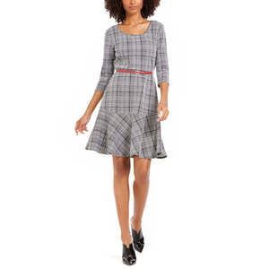 Abito da donna NY Collection, modello svasato e confortevole, design a quadri in nero, disponibile nelle taglie Petite e Medium - Product Image 1