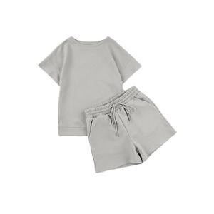 Conjunto de Top y Shorts de Algodón al por Mayor, Textura de Primavera y Verano, Color Sólido de Moda, Cuello Alto, Manga Corta, Estilo Urbano - Product Image 2