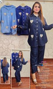 Nouvelle version modeste deux pièces femmes Denim Coord ensemble traditionnel musulman vêtements accessoires Blouse pantalon en gros malaisie - Product Image 3