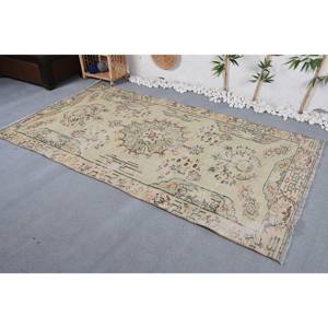 Alfombra de lana con diseño de retazos turcos Vintage, beige, verde, 4,6x8,5 pies, estilo clásico con altura de pila de felpa, respaldo de látex hecho a mano - Product Image 2