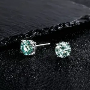 1ct Blue-<b>Green</b> Moissanite Women's Stud <b>Earring</b> Tishya Diamond 925 Silver Gold Rose Gold Plated 2gm Parties Weddings Gifts - Product Image 4