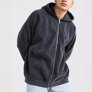 Jersey de calidad OEM para hombre, sudadera transpirable de algodón 100% de gran tamaño, sudadera con capucha negra lavada Vintage, cremallera completa, gran oferta para invierno - Product Image 3