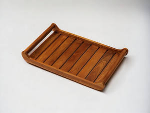 Plateau de service moderne en bois à lattes avec poignées, design rectangulaire minimaliste, multifonctionnel pour l'affichage des aliments dans les hôtels, Ramadan - Product Image 3