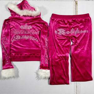 ชุดวอร์มซักกรดสำหรับผู้หญิงชุดวอร์มผ้าฝ้าย100% มีฮู้ดและกางเกงขายาวแบบวินเทจซักได้ - Product Image 1