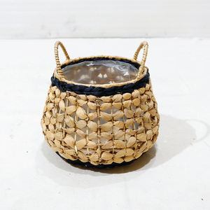 Ensemble de paniers à plantes en jacinthe d'eau tissés à la main minimalistes multifonctionnels Artex Dong Thap avec doublure et bordure noire (2 pièces) - Product Image 6